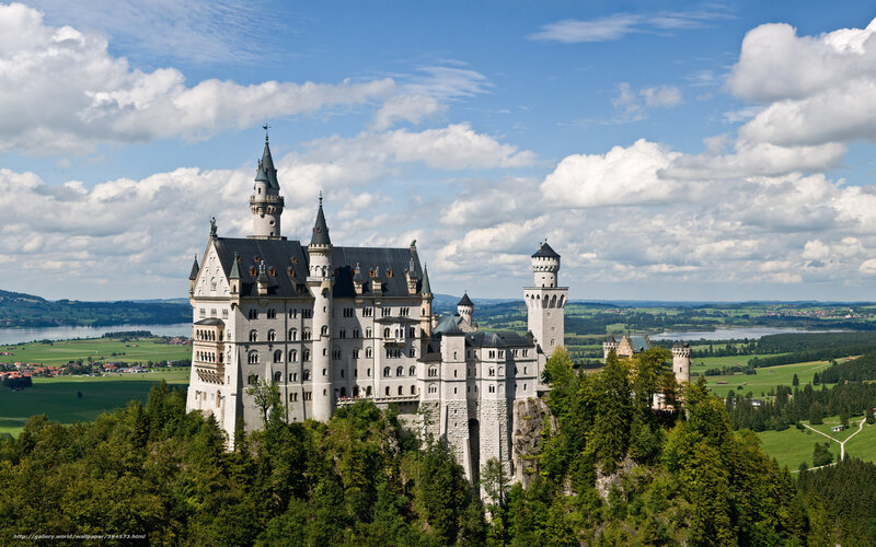 Neuschwanstein Castle — Green, Serene, Afternoon, Photograph, Trees, Lake, Sky