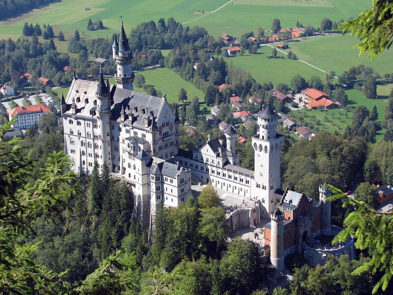 Neuschwanstein Castle — Green, Serene, Afternoon, Photograph, Trees, Village, Green Fields