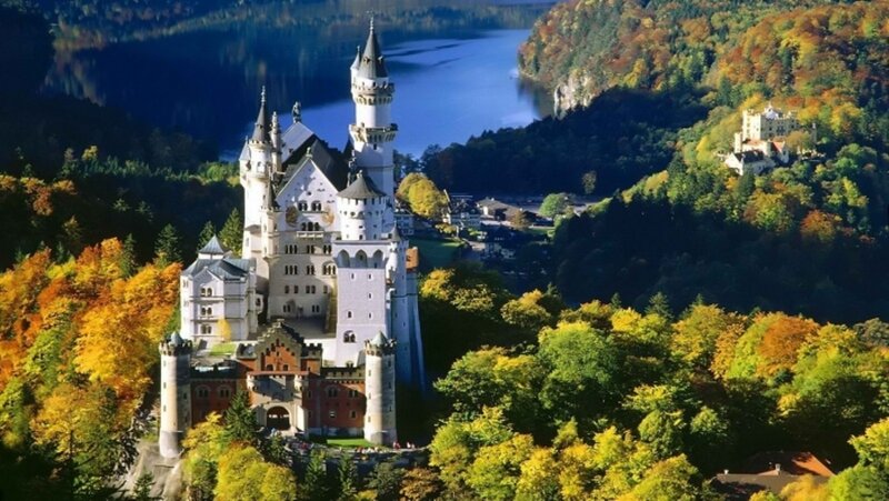 Neuschwanstein Castle — Green, Serene, Autumn, Photograph, Lake, Forest