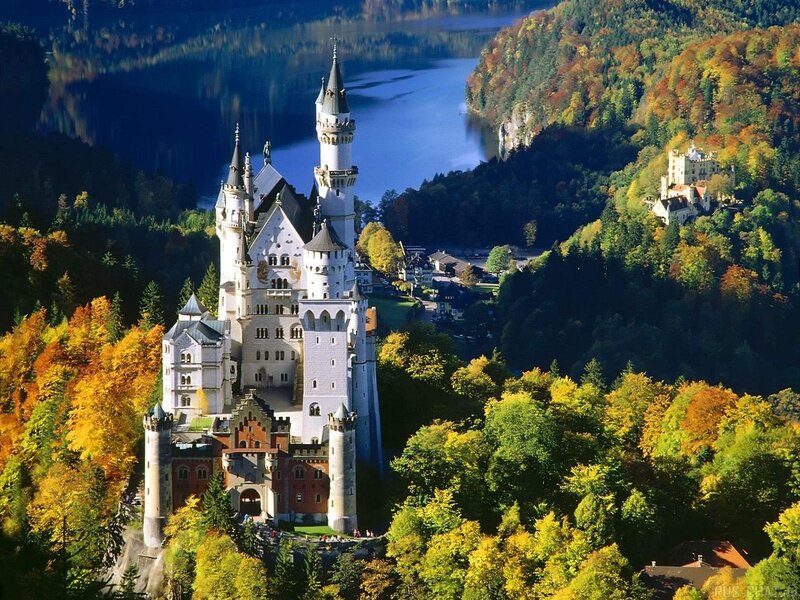 Neuschwanstein Castle — Green, Serene, Autumn, Photograph, Lake