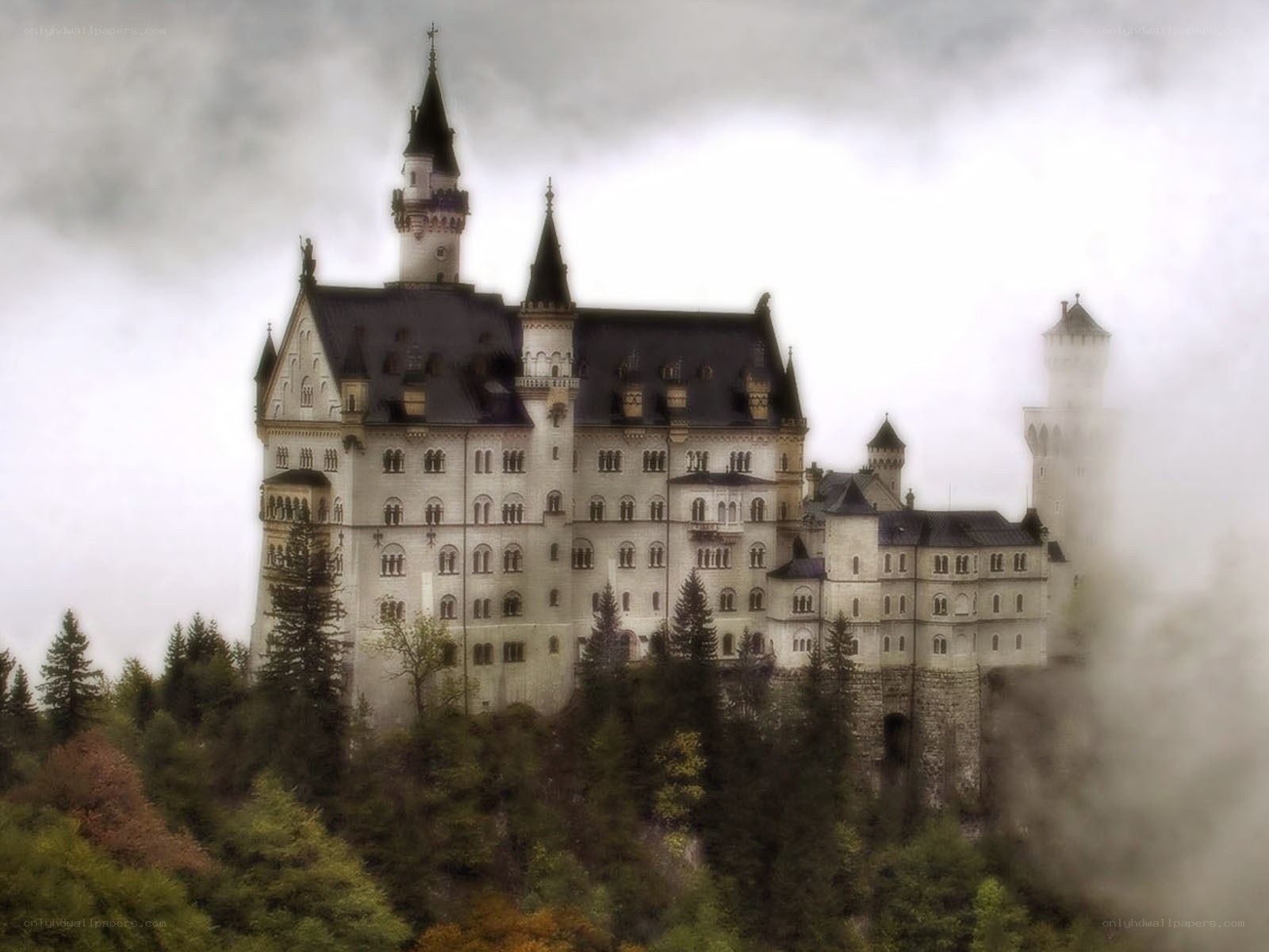 Neuschwanstein Castle in mist