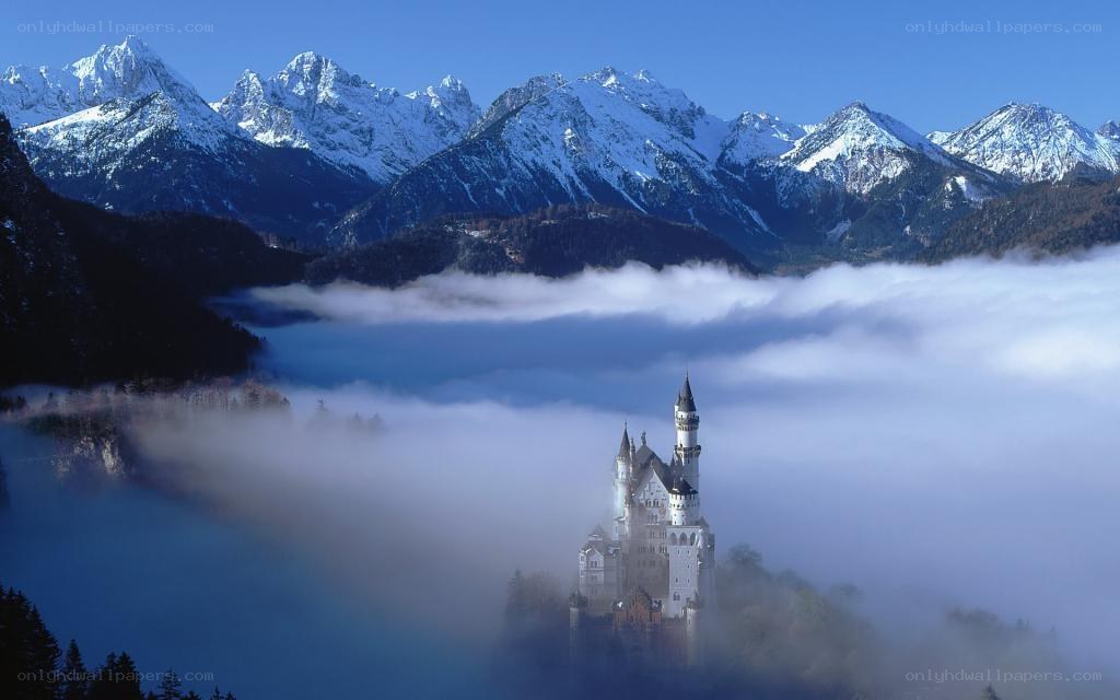 Neuschwanstein Castle in the clouds