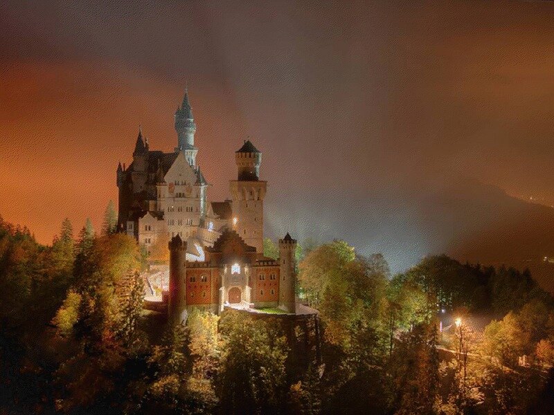 Neuschwanstein Castle — Orange, Dramatic, Night