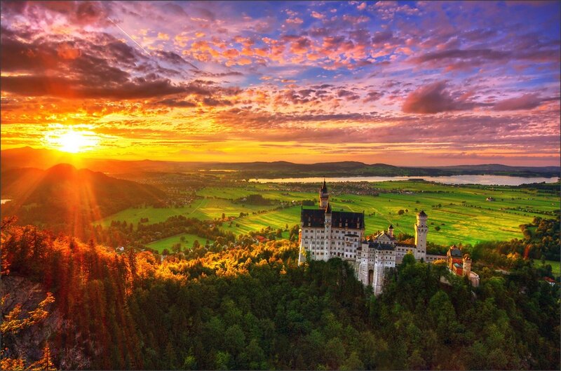 Neuschwanstein Castle — Orange, Dramatic, Sunset