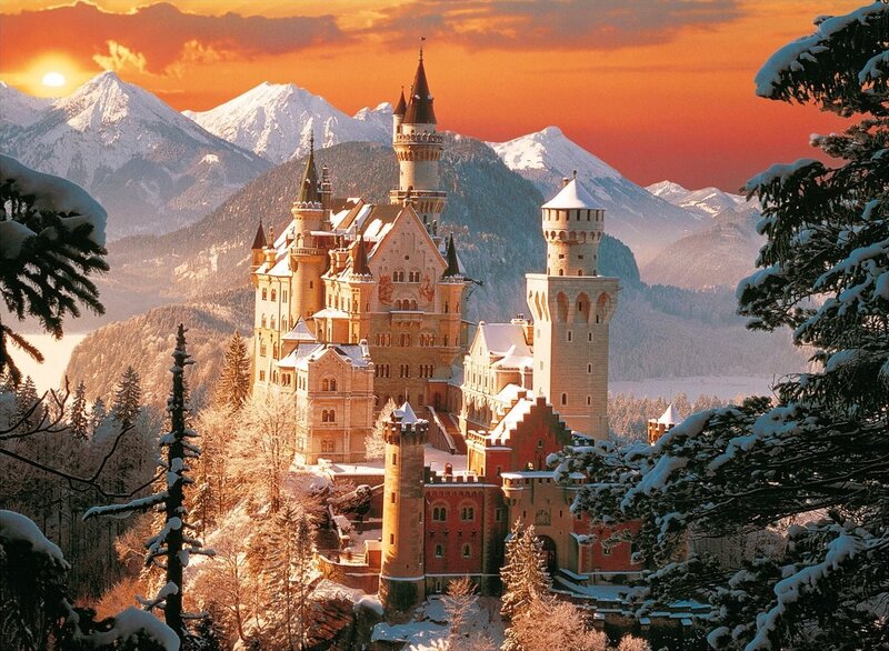 Neuschwanstein Castle — Orange, Dramatic, Winter
