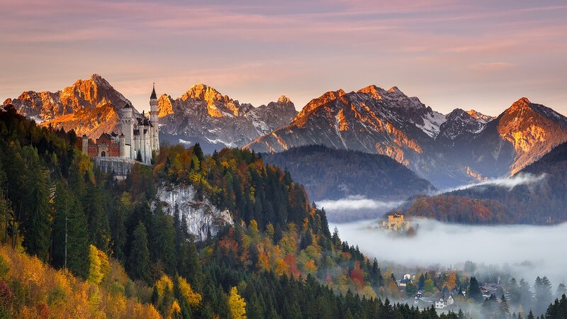 Neuschwanstein Castle — Orange, Serene, Sunset