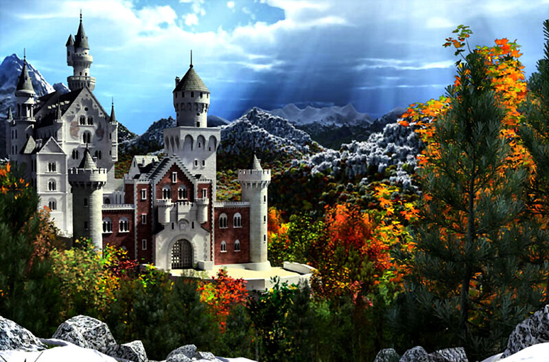 Neuschwanstein Castle — White, Dramatic, Autumn, Digital Art