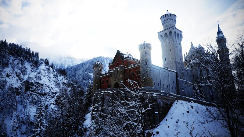 Neuschwanstein Castle — White, Dramatic, Winter, Photograph