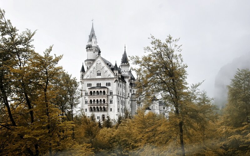 Neuschwanstein Castle — White, Misty, Autumn