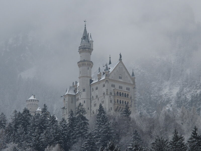 Neuschwanstein Castle — White, Misty, Winter, Photograph, Snow