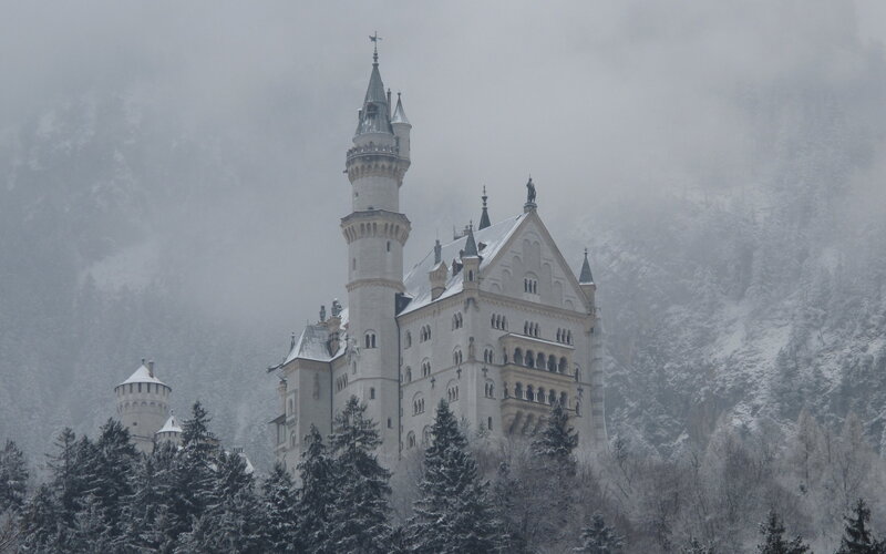 Neuschwanstein Castle — White, Misty, Winter, Photograph
