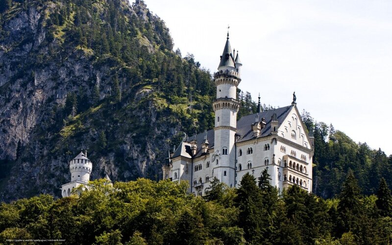 Neuschwanstein Castle — White, Serene, Afternoon, Photograph, Mountain, Trees, Towers