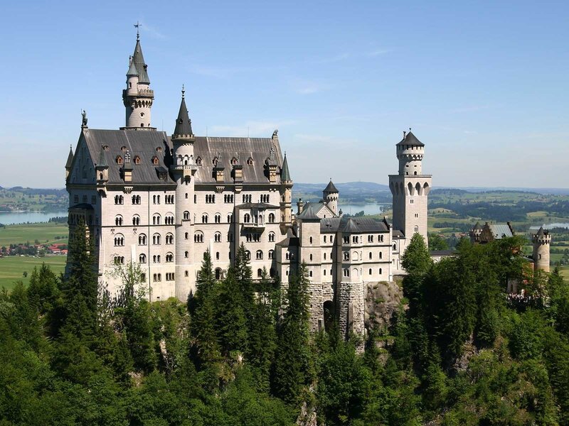 Neuschwanstein Castle — White, Serene, Afternoon, Photograph, Towers, Lake