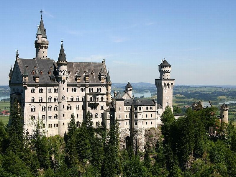 Neuschwanstein Castle — White, Serene, Afternoon, Photograph, Towers, Trees