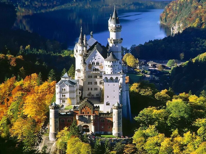 Neuschwanstein Castle — White, Serene, Autumn, Photograph