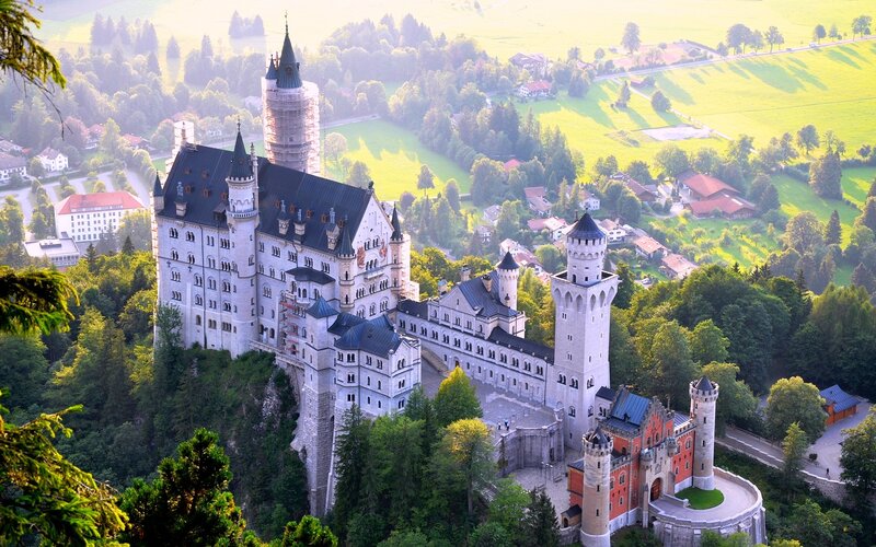 Neuschwanstein Castle — White, Serene, Morning, Photograph, Towers