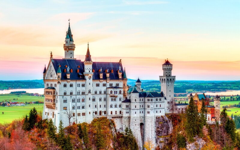 Neuschwanstein Castle — White, Serene, Sunset, Photograph