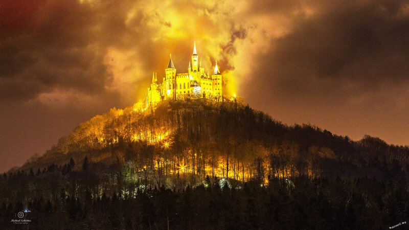Neuschwanstein Castle — Yellow, Dramatic, Night