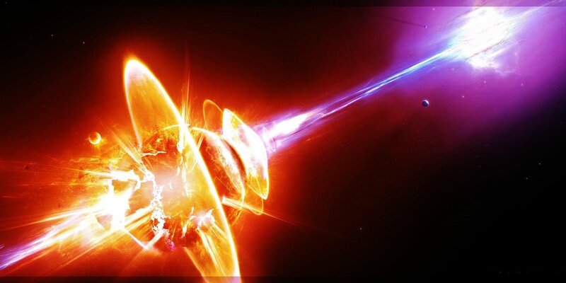 Neutron Star Collision — Red, Dramatic