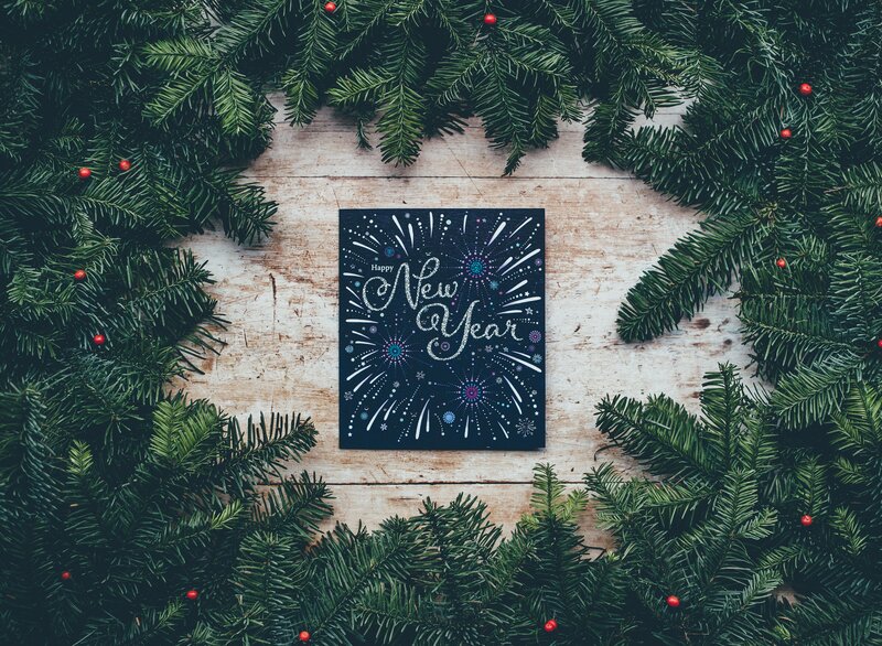 New Year card with wreath