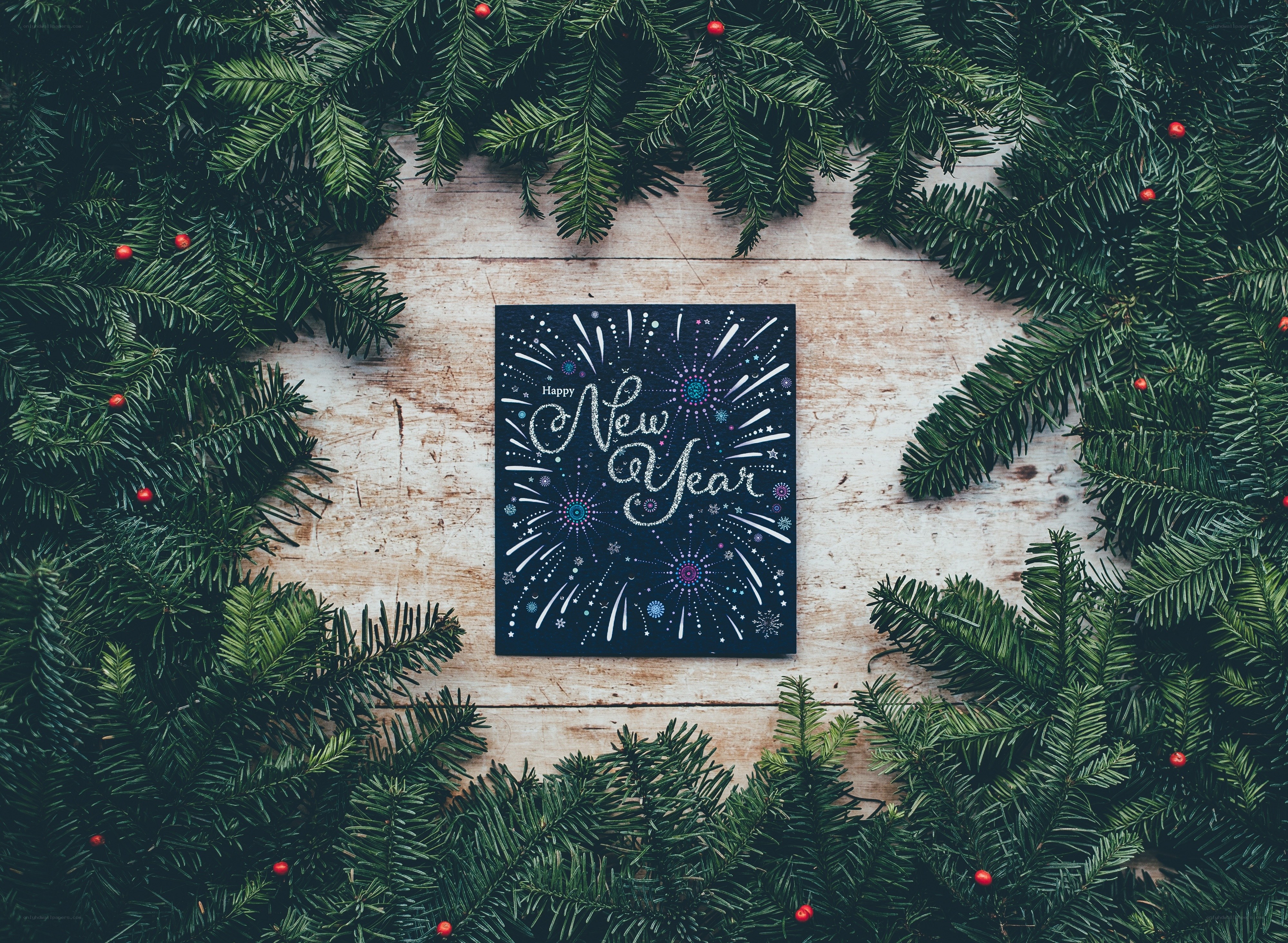 New Year card with wreath