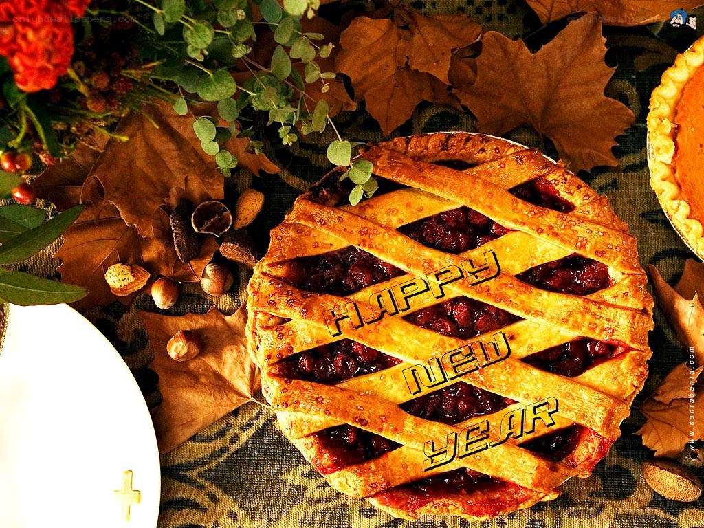New Year pie with autumn leaves