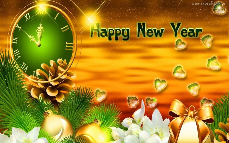 New Year's Clock and Decorations — Green