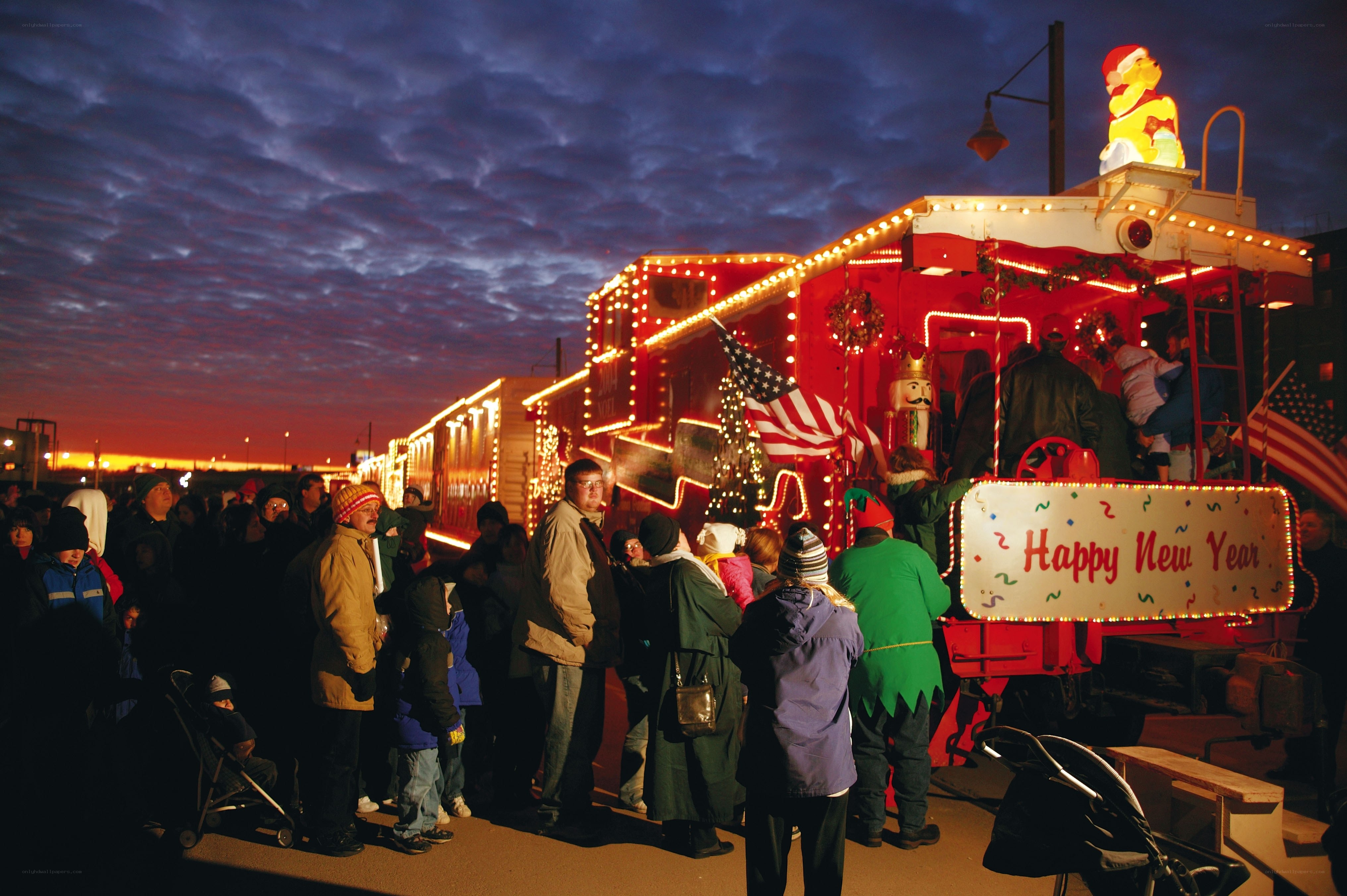 New Year's parade with decorated train
