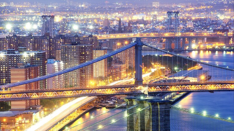 New York City bridges at dusk