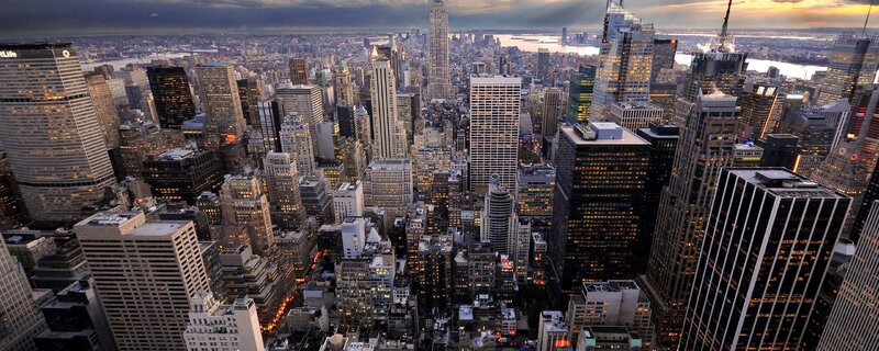 New York City skyline at dusk