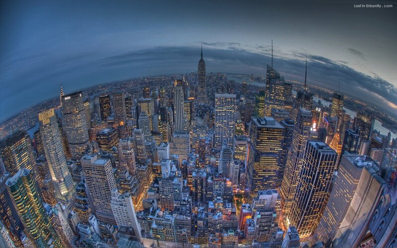 New York City skyline at dusk