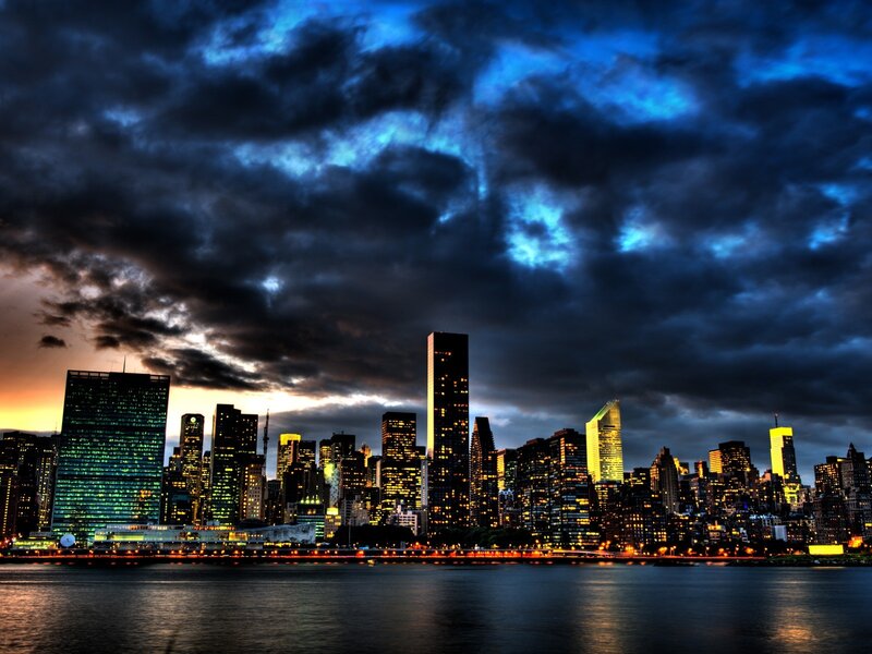 New York City skyline at dusk