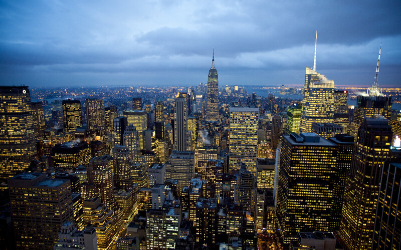 New York City skyline at dusk