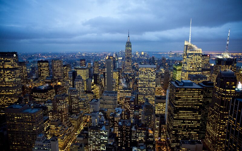New York City skyline at dusk