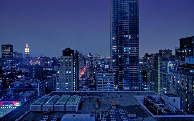 New York City skyline at dusk