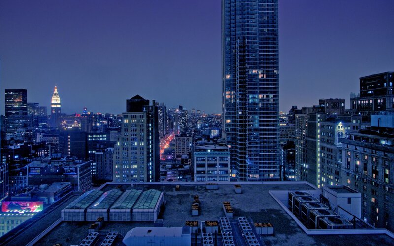 New York City skyline at dusk