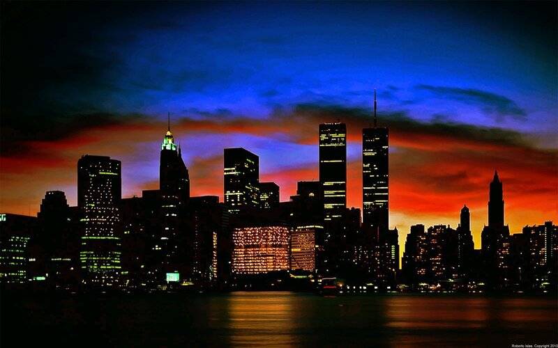 New York City skyline at dusk