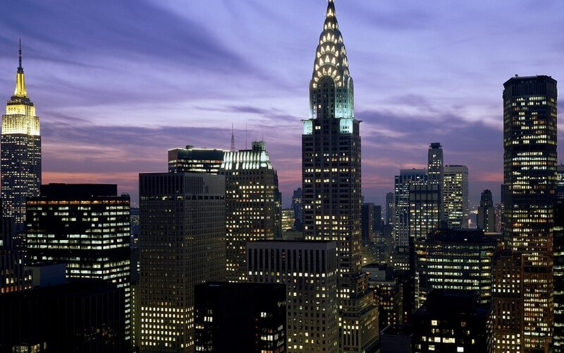 New York City skyline at dusk