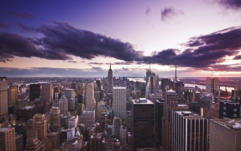 New York City skyline at dusk