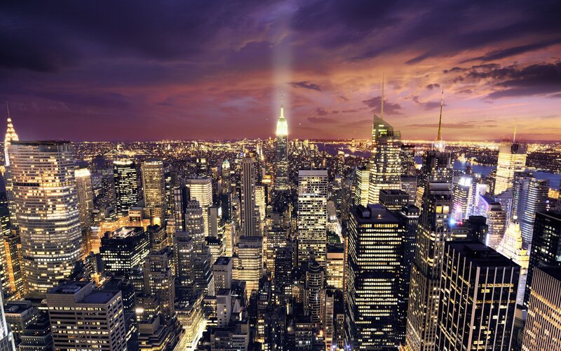 New York City skyline at dusk