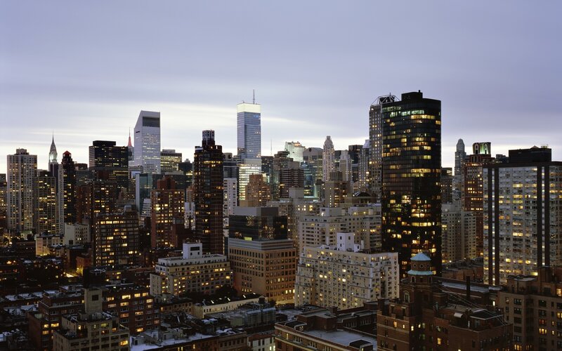 New York City skyline at dusk