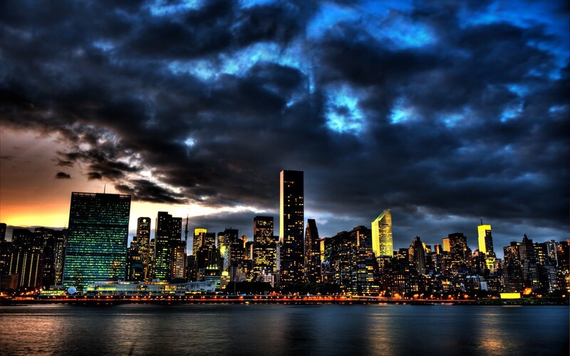 New York City skyline at dusk