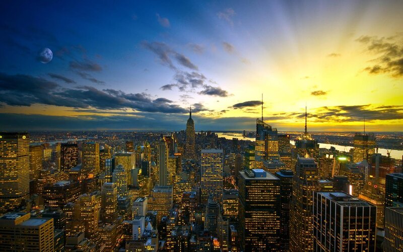 New York City skyline at dusk