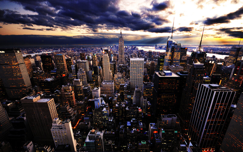 New York City skyline at dusk