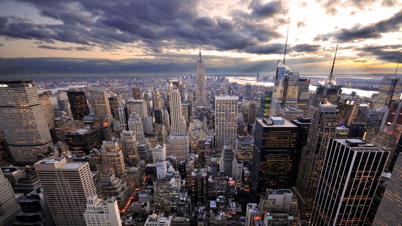 New York City skyline at dusk