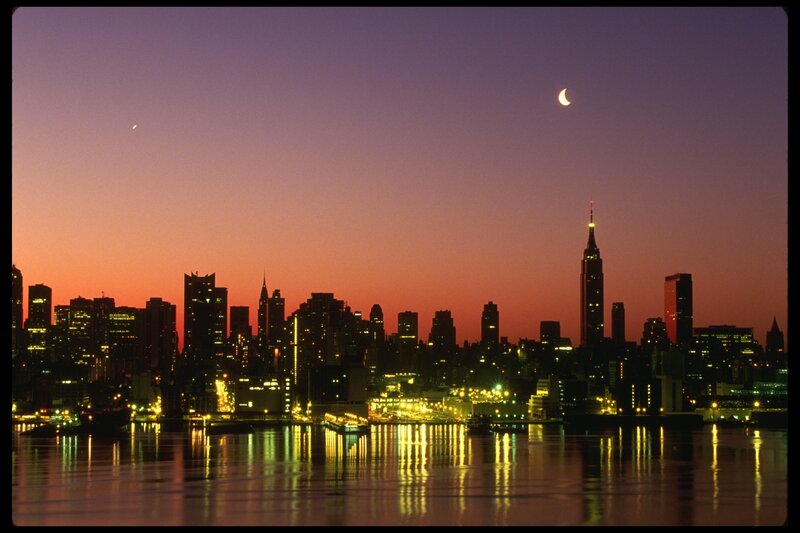 New York City skyline at dusk