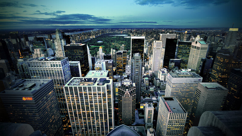 New York City skyline at dusk