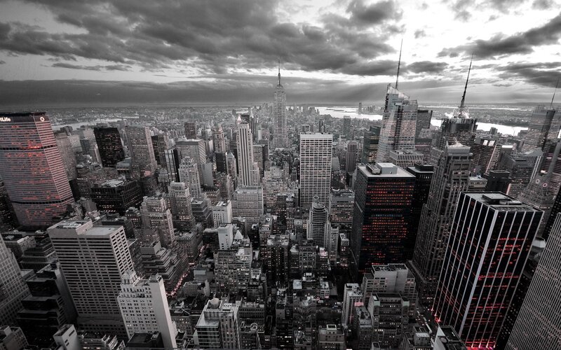 New York City skyline at dusk