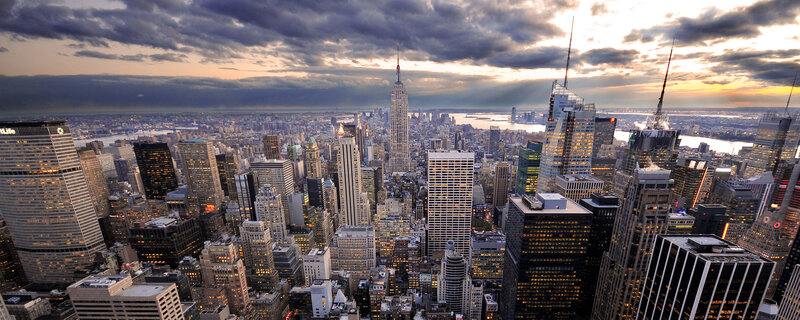New York City skyline at dusk