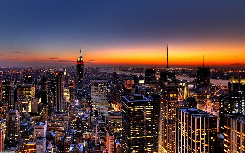 New York City skyline at dusk